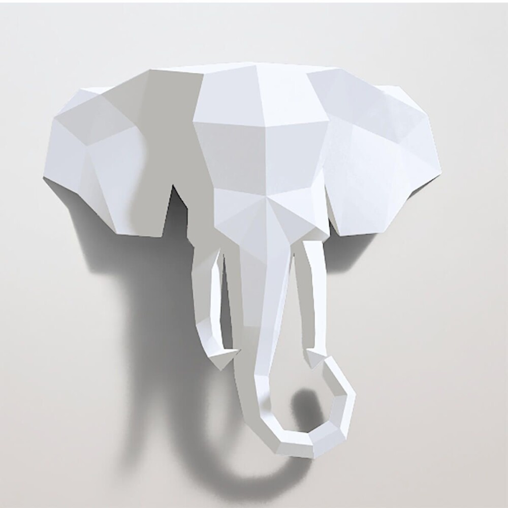 Elefante branco com presas brancas – Escultura 3D de Papel para