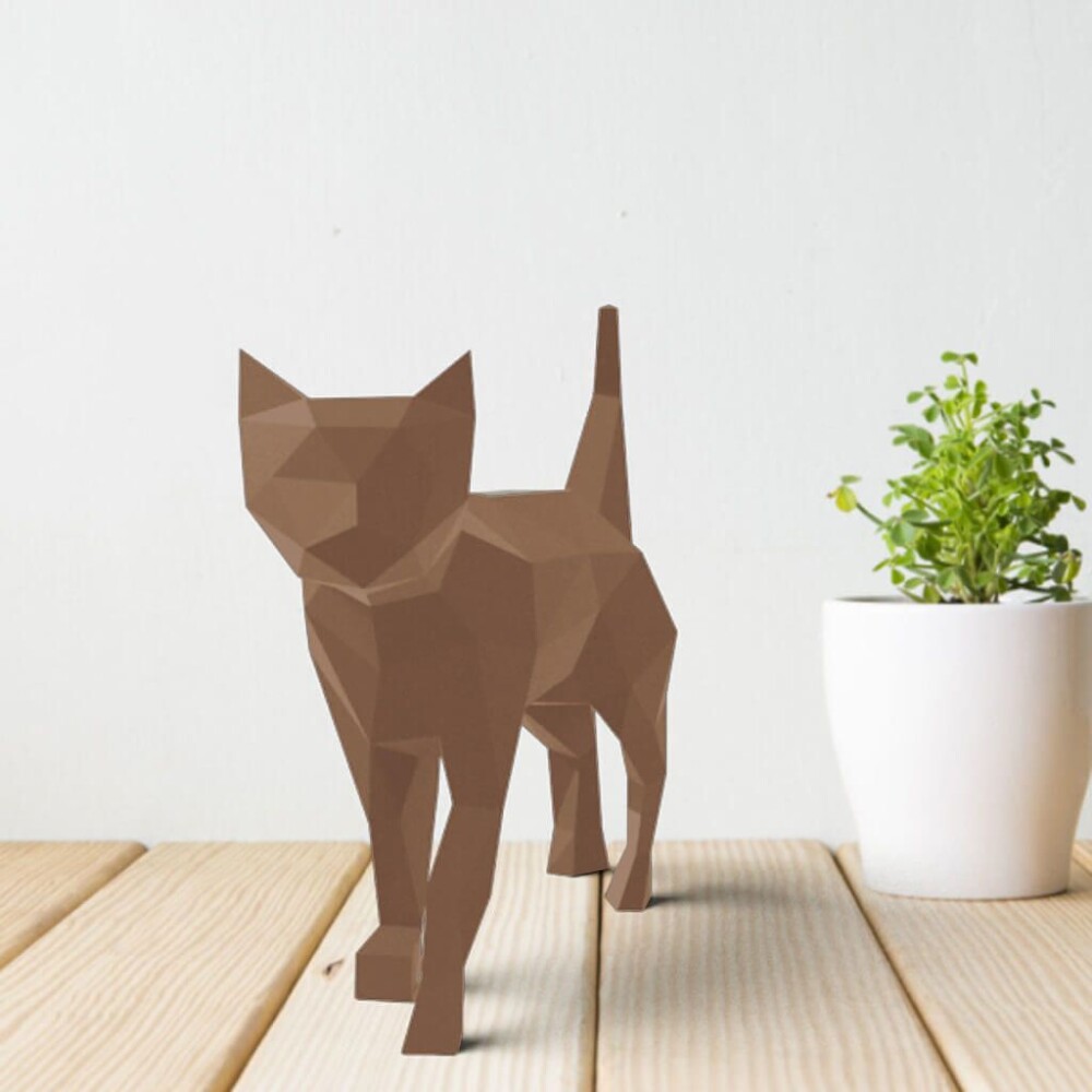Gato marrom – Escultura 3D de Papel para Decoração