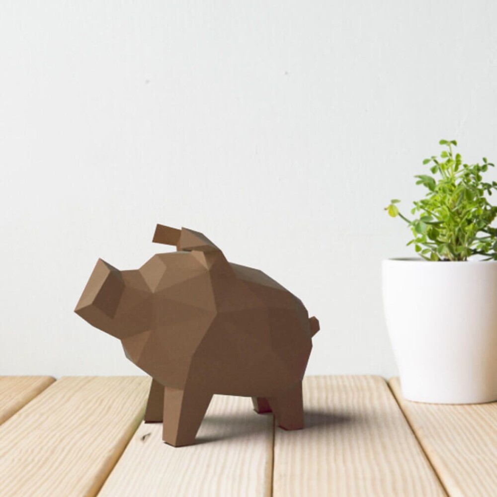 Porquinho marrom – Escultura 3D de Papel para Decoração