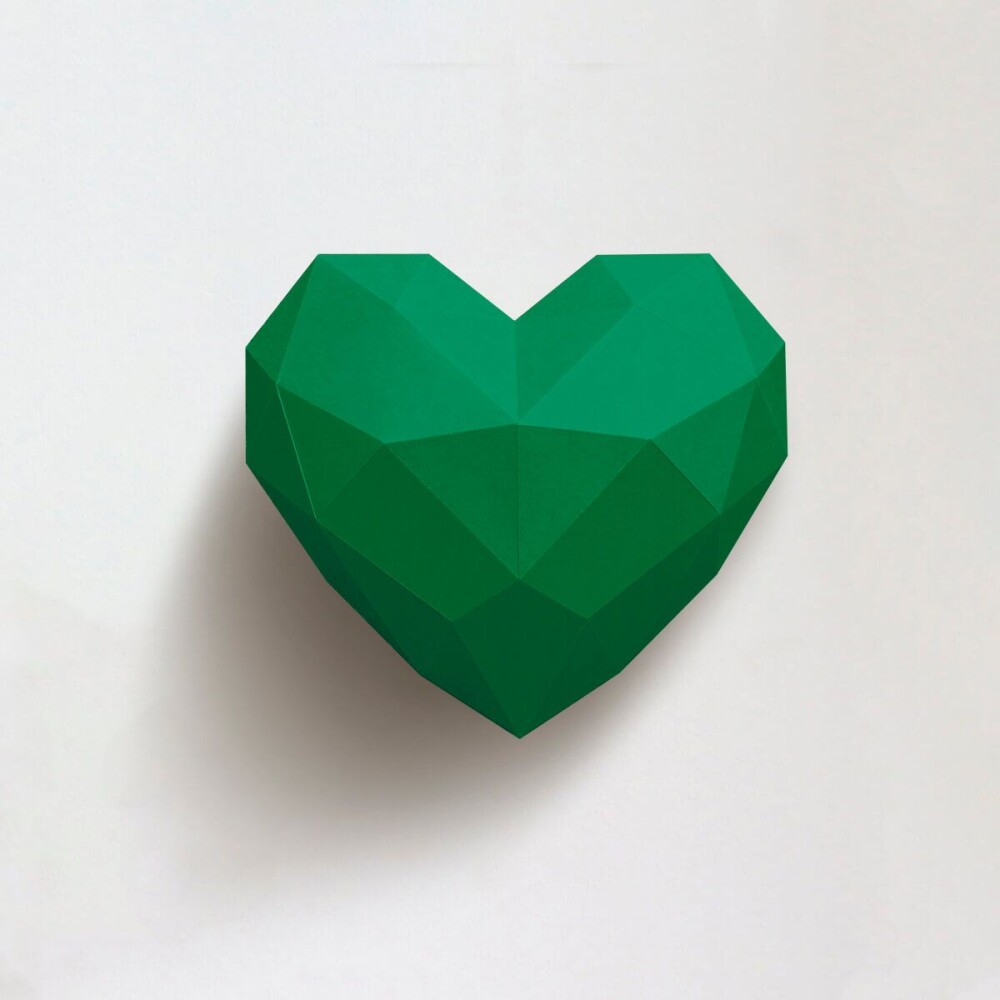 Coração verde – Escultura 3D de Papel para Decoração