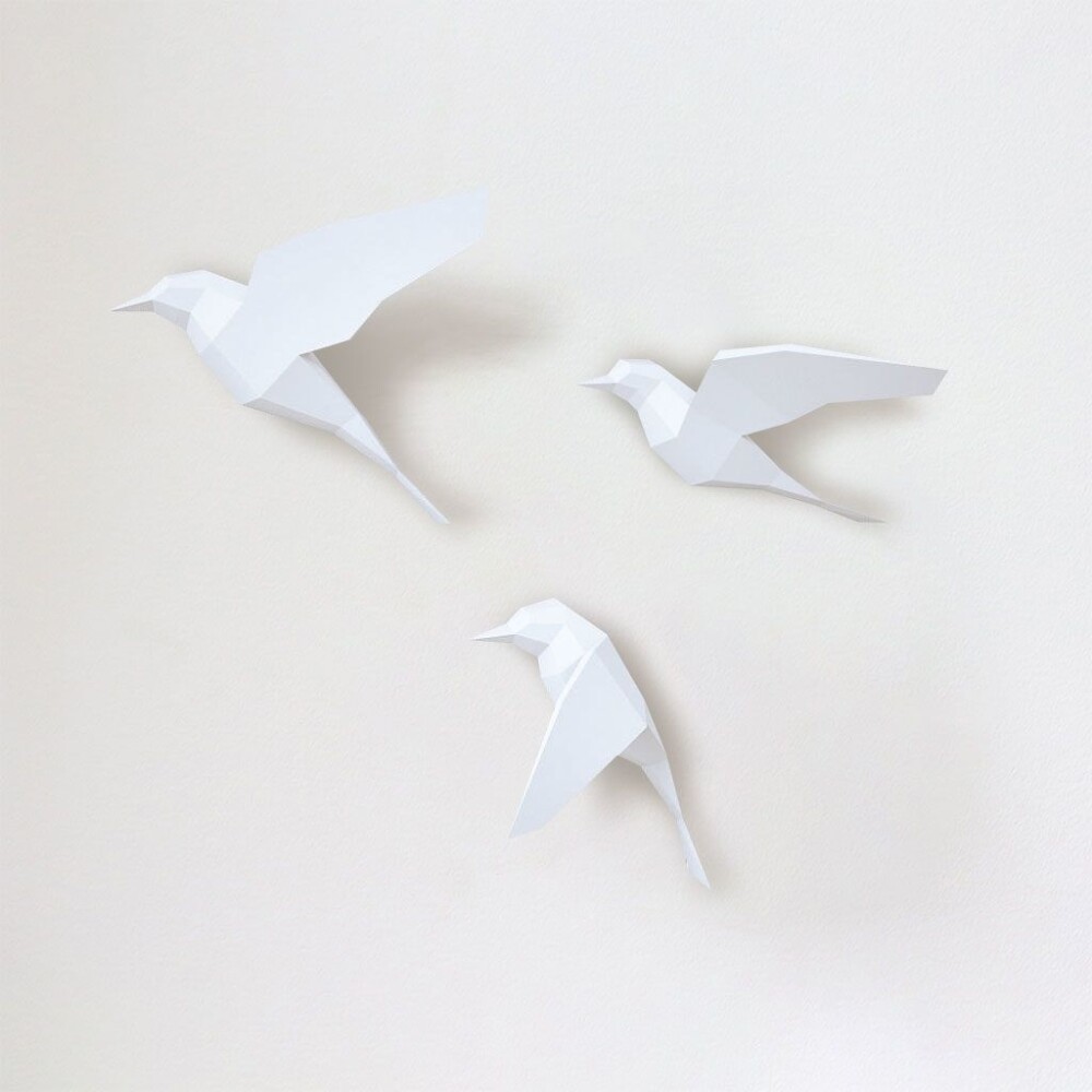 Passarinhos brancos – Escultura 3D de Papel para Decoração
