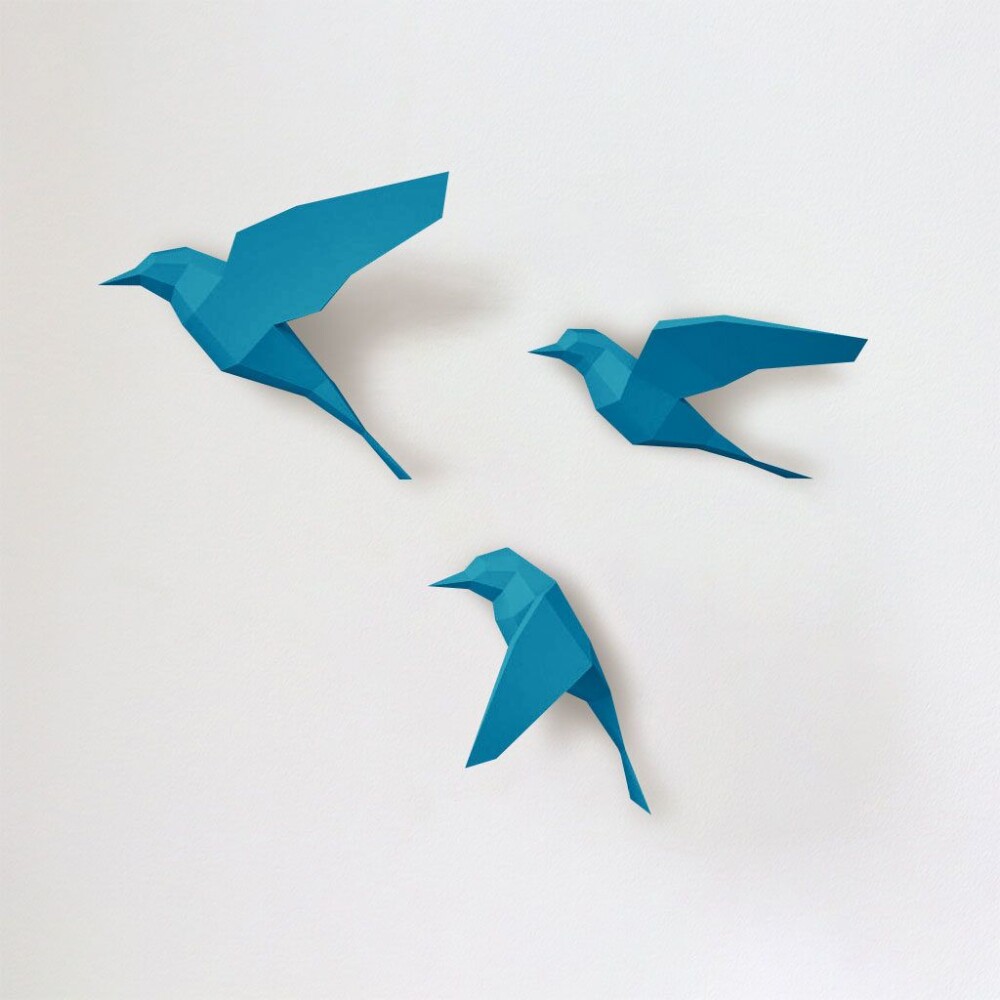 Passarinhos azuis – Escultura 3D de Papel para Decoração