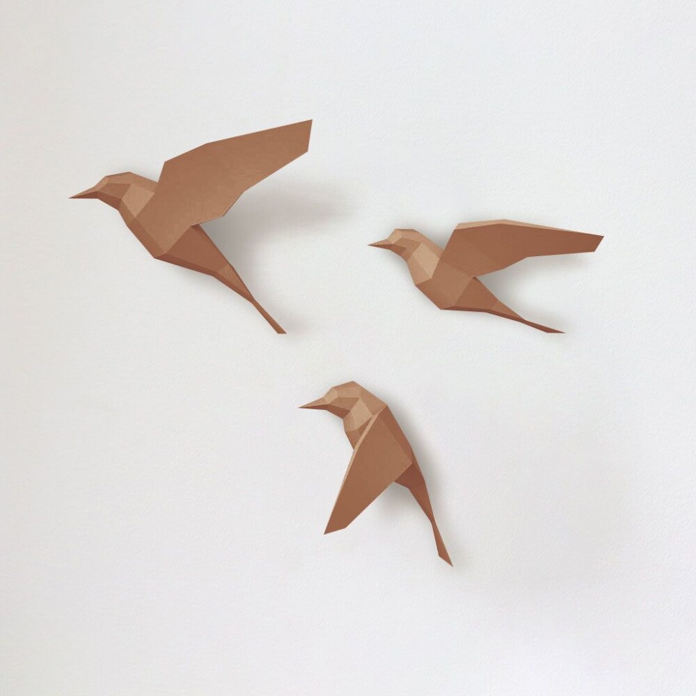 Passarinhos marrons – Escultura 3D de Papel para Decoração