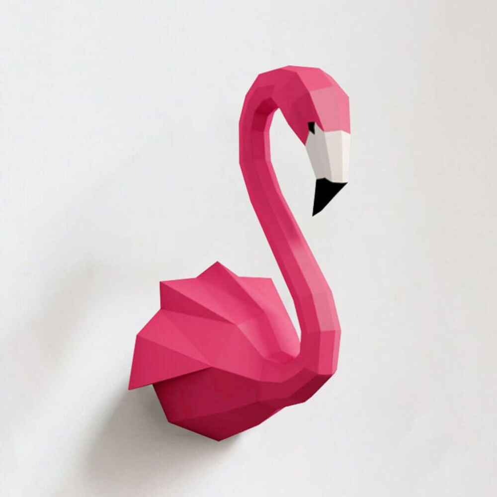 Flamingo rosa – Escultura 3D de Papel para Decoração
