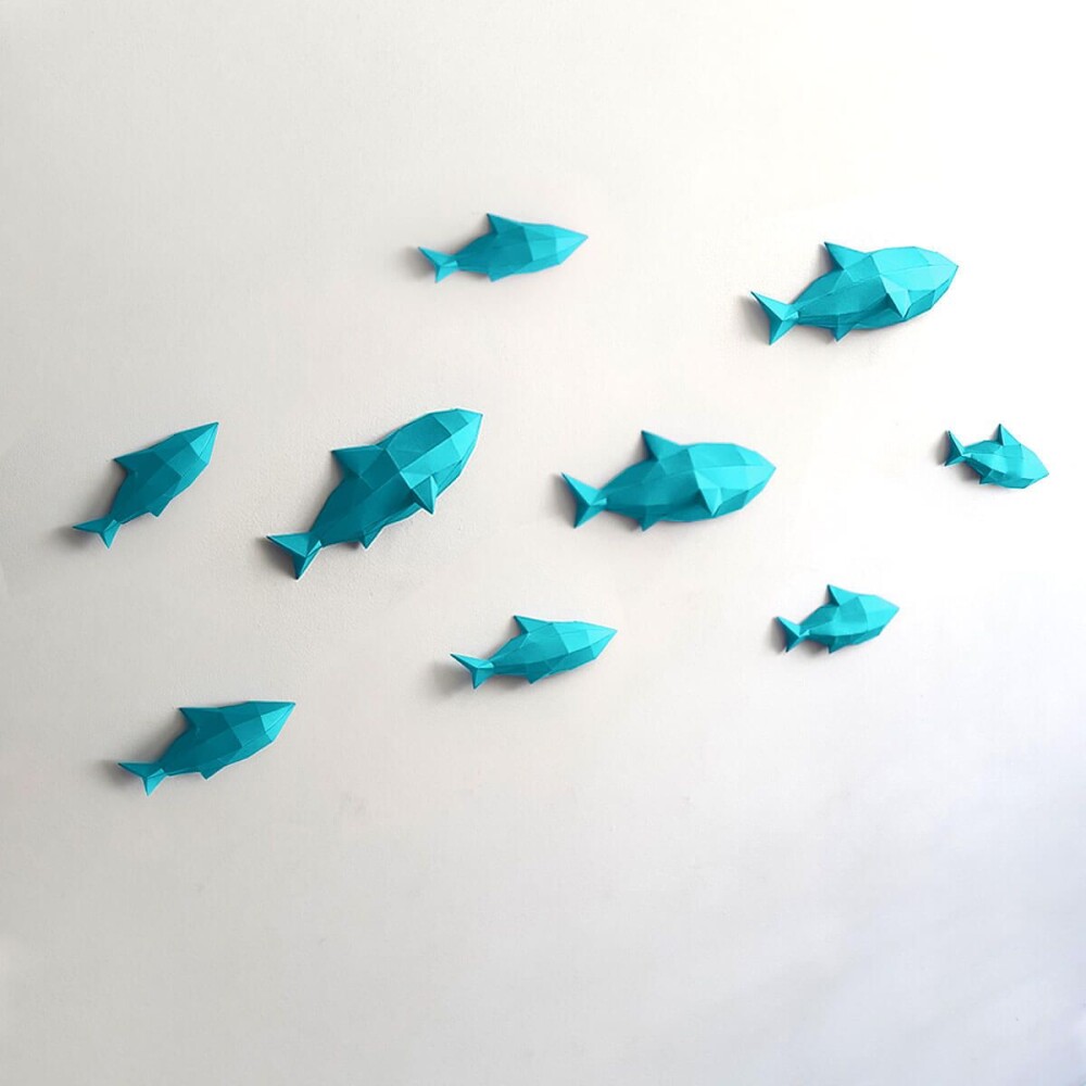 Peixes azul turquesa – Escultura 3D de Papel para Decoração