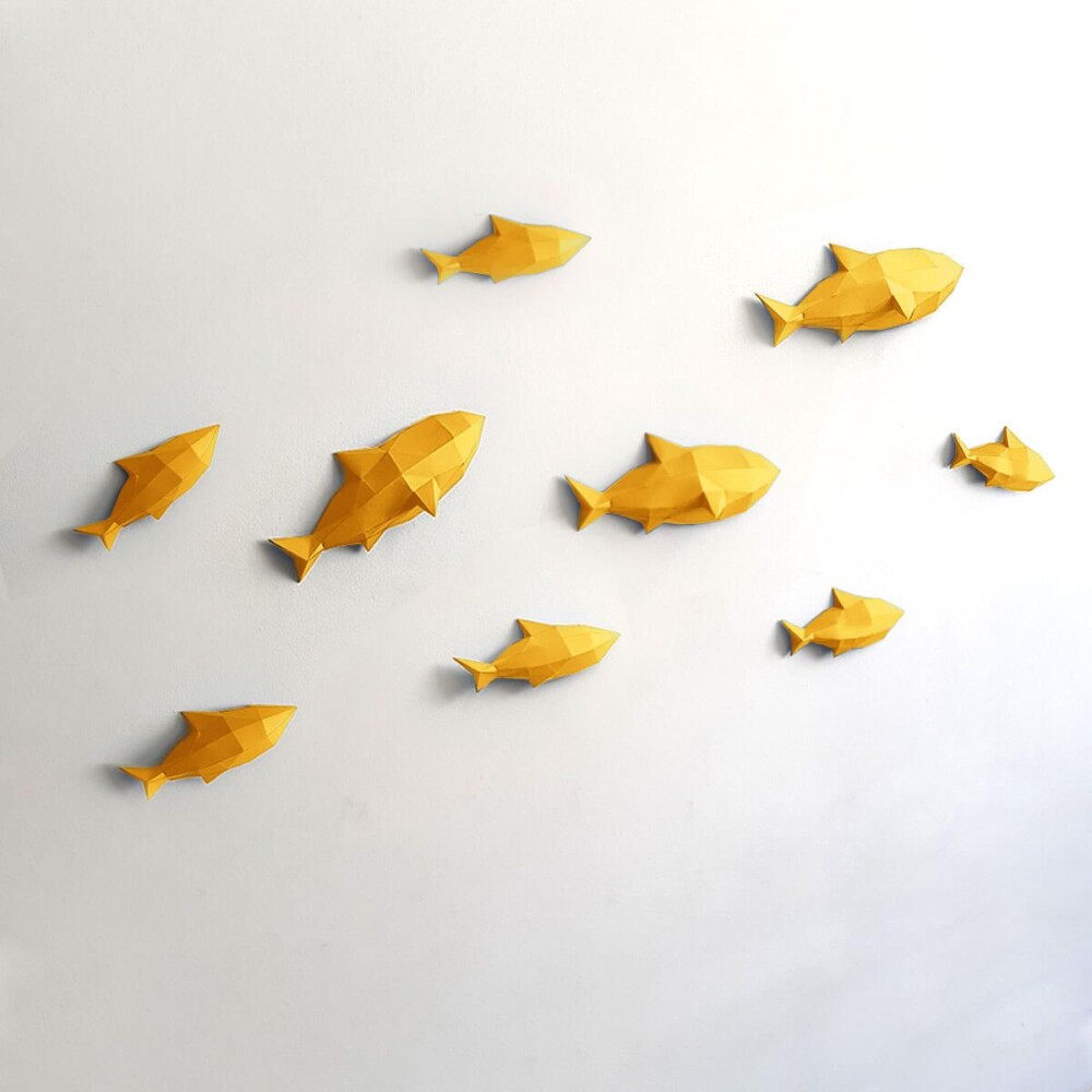Peixes amarelos – Escultura 3D de Papel para Decoração