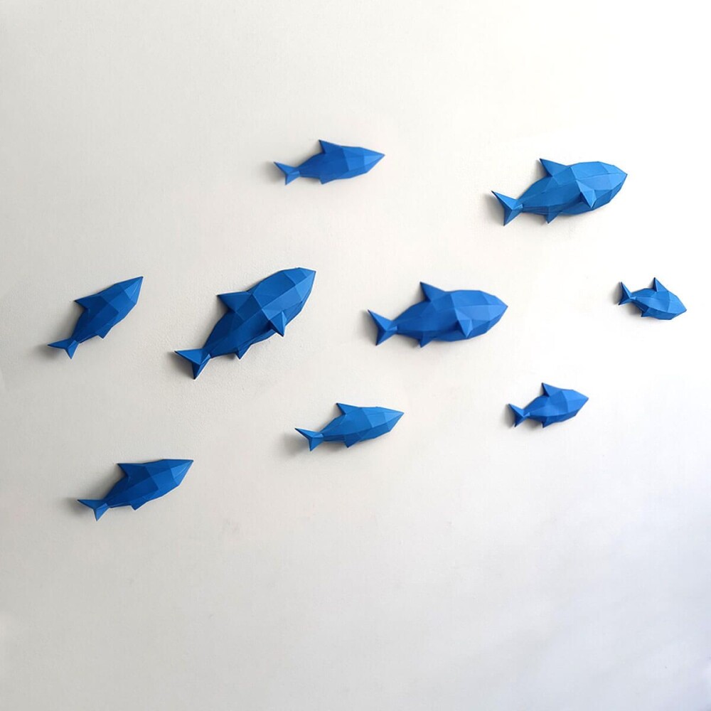 Peixes azul – Escultura 3D de Papel para Decoração