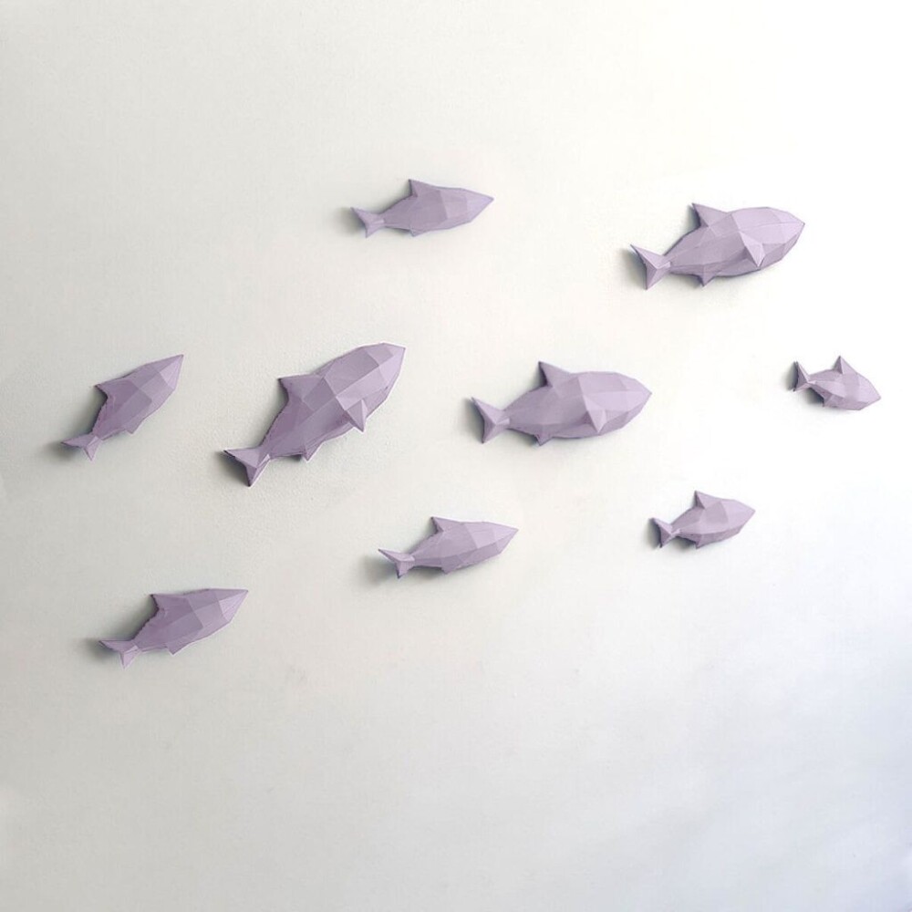 Peixes lilás – Escultura 3D de Papel para Decoração