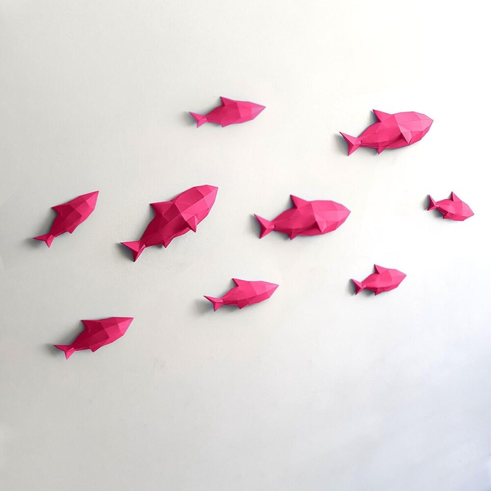 Peixes rosa – Escultura 3D de Papel para Decoração
