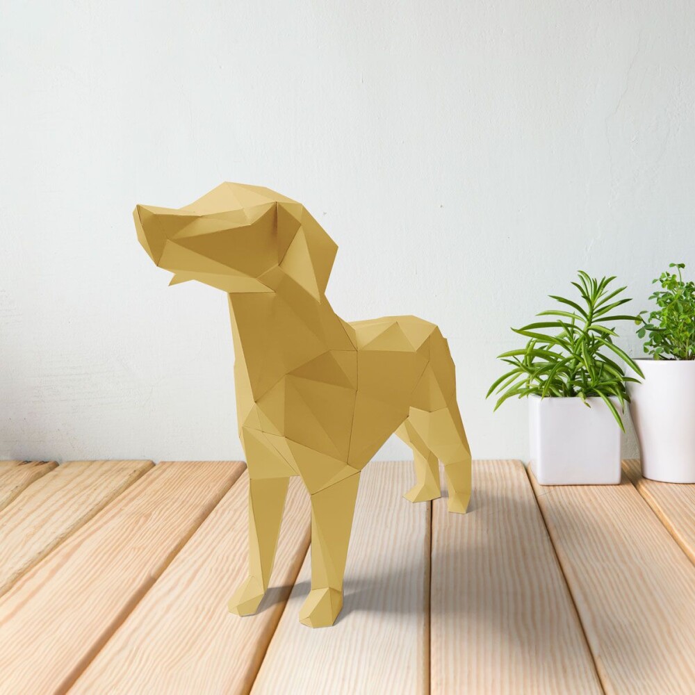 Cachorro amarelo claro – Escultura 3D de Papel para Decoração