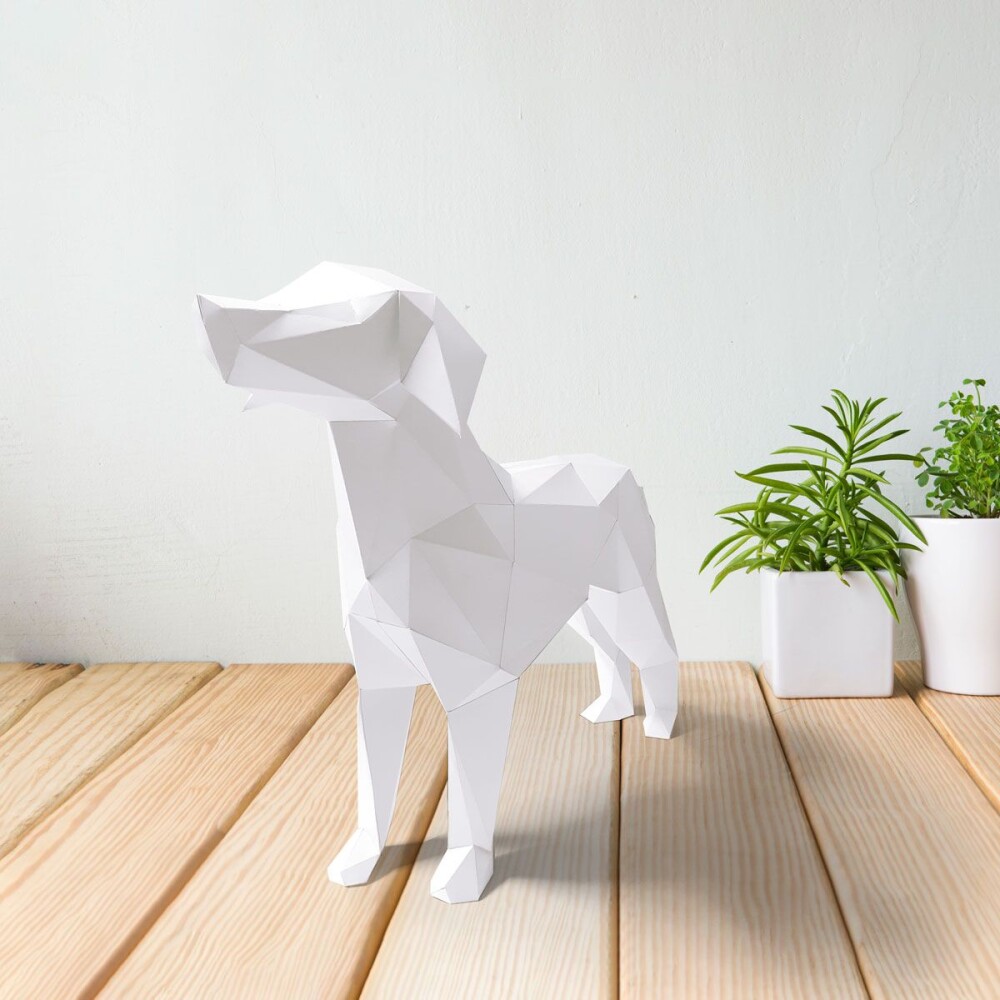 Cachorro branco – Escultura 3D de Papel para Decoração