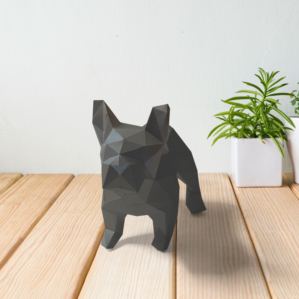 Bulldog cinza – Escultura 3D de Papel para Decoração