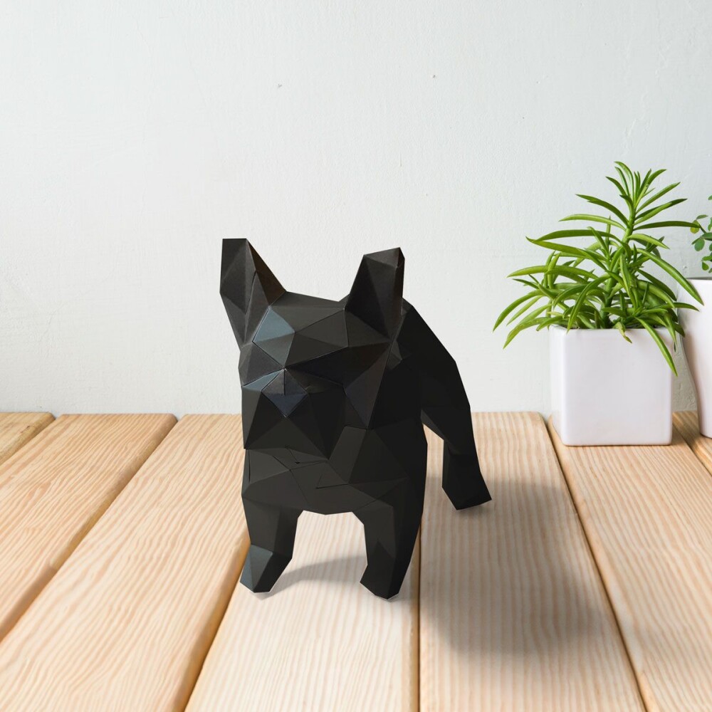 Bulldog preto – Escultura 3D de Papel para Decoração