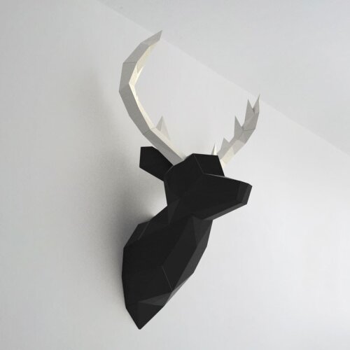 Alce preto com chifre branco – Escultura 3D de Papel para Decoração