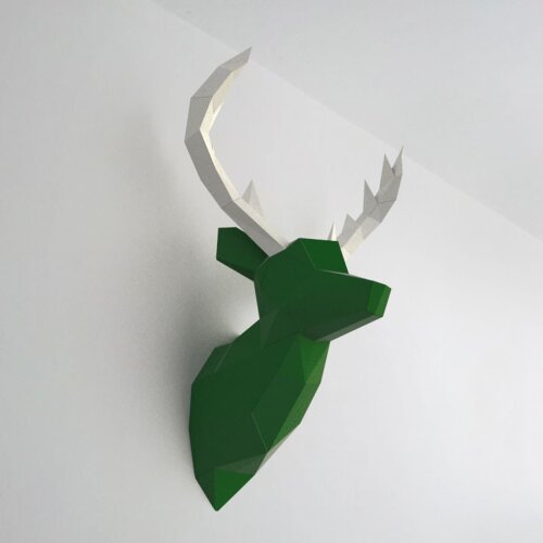 Alce verde com chifre branco – Escultura 3D de Papel para Decoração