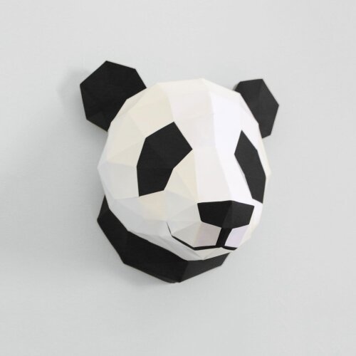 Panda branco e preto – Escultura 3D de Papel para Decoração