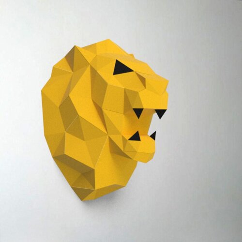 Leão amarelo e preto – Escultura 3D de Papel para Decoração