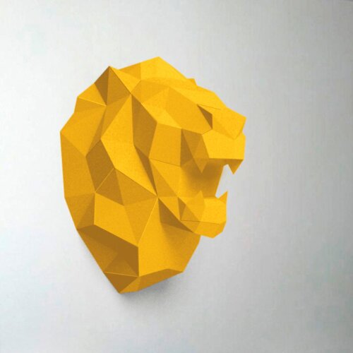Leão amarelo – Escultura 3D de Papel para Decoração
