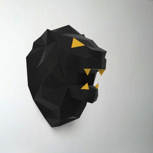Leão preto e amarelo – Escultura 3D de Papel para Decoração