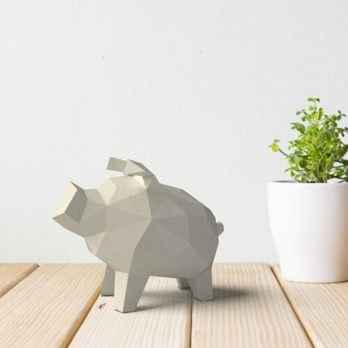 Porquinho branco – Escultura 3D de Papel para Decoração