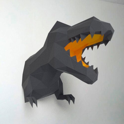 Dinossauro cinza e amarelo – Escultura 3D de Papel para Decoração