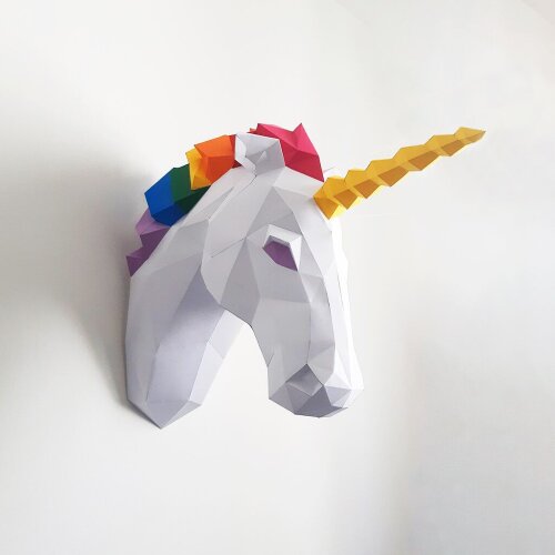 Unicórnio arco-íris – Escultura 3D de Papel para Decoração