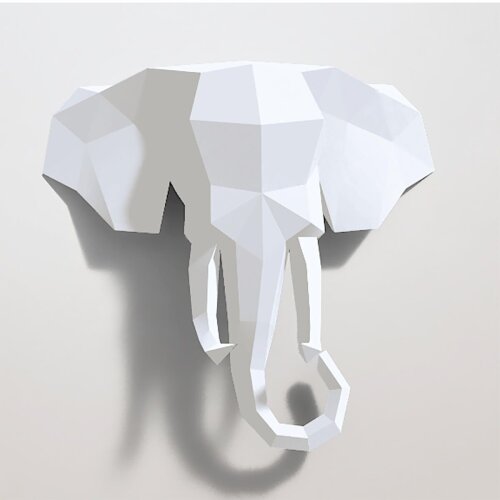 Elefante branco com presas brancas – Escultura 3D de Papel para Decoração
