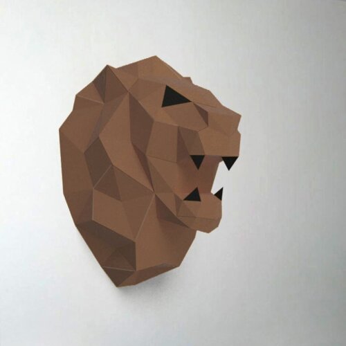 Leão marrom e preto – Escultura 3D de Papel para Decoração