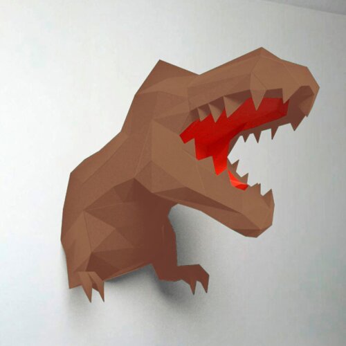 Dinossauro marrom e vermelho – Escultura 3D de Papel para Decoração