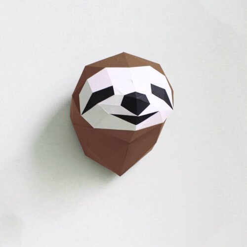 Bicho-preguiça marrom – Escultura 3D de Papel para Decoração