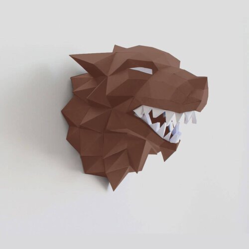 Lobo marrom – Escultura 3D de Papel para Decoração