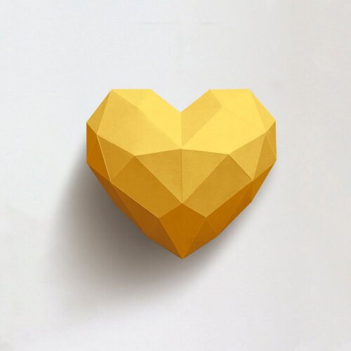 Coração amarelo – Escultura 3D de Papel para Decoração