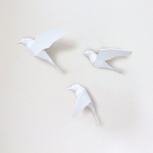 Passarinhos brancos – Escultura 3D de Papel para Decoração