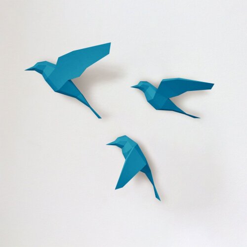 Passarinhos azuis – Escultura 3D de Papel para Decoração