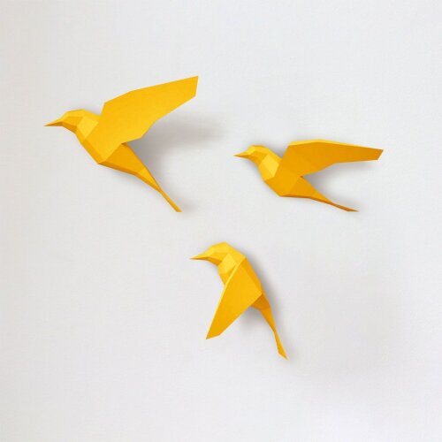 Passarinhos amarelos – Escultura 3D de Papel para Decoração