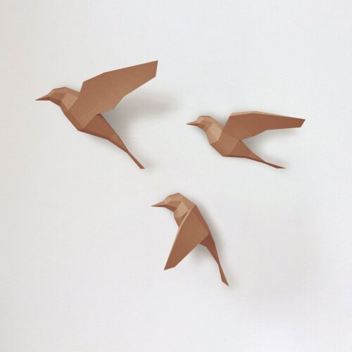 Passarinhos marrons – Escultura 3D de Papel para Decoração