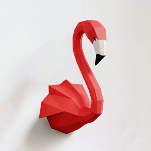 Flamingo vermelho – Escultura 3D de Papel para Decoração