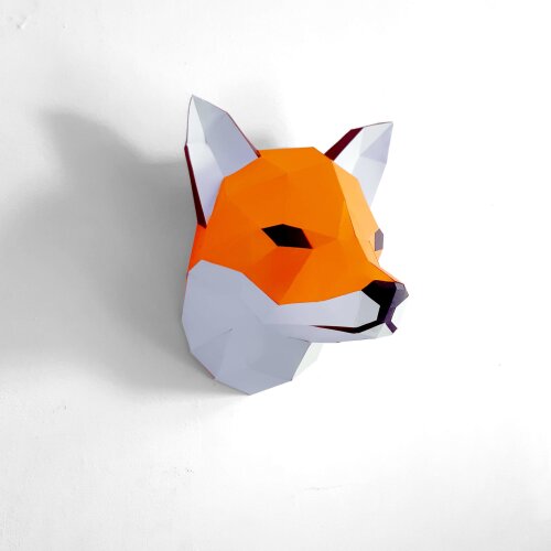 Cabeça de raposa – Escultura 3D de Papel para Decoração