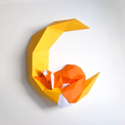 Raposa na lua – Escultura 3D de Papel para Decoração