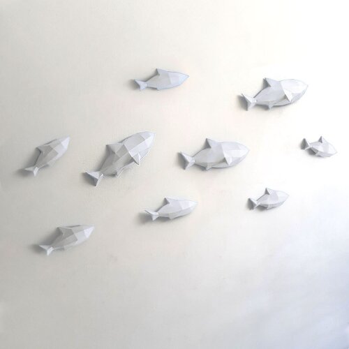 Peixes brancos – Escultura 3D de Papel para Decoração