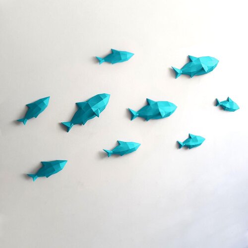 Peixes azul turquesa – Escultura 3D de Papel para Decoração