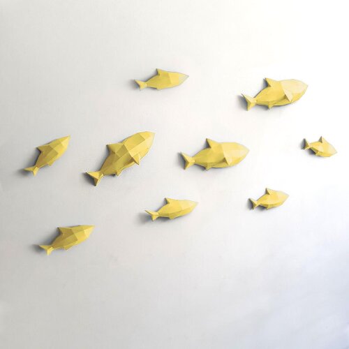 Peixes amarelo claro – Escultura 3D de Papel para Decoração