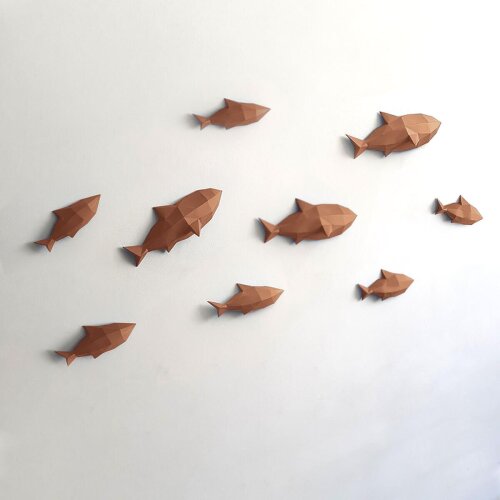 Peixes marrom – Escultura 3D de Papel para Decoração