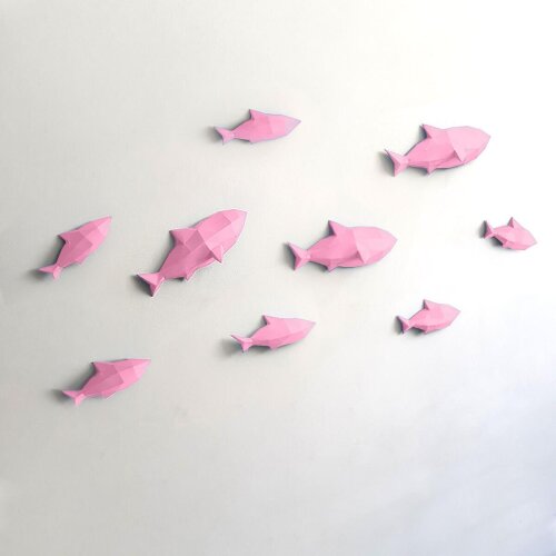 Peixes rosa claro – Escultura 3D de Papel para Decoração