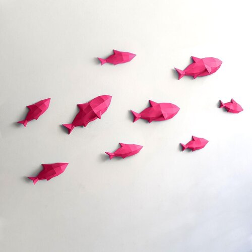 Peixes rosa – Escultura 3D de Papel para Decoração