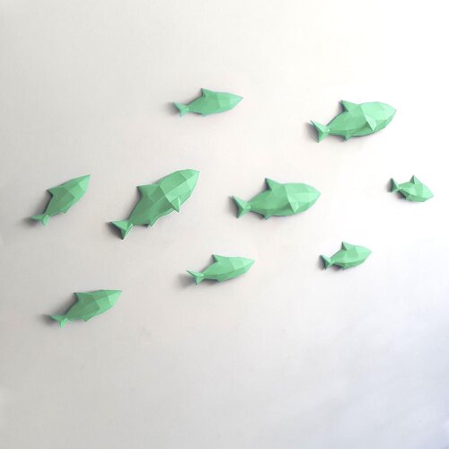 Peixes verde claro – Escultura 3D de Papel para Decoração