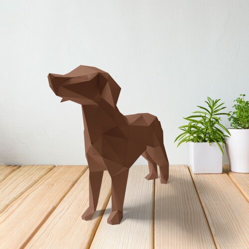 Cachorro marrom – Escultura 3D de Papel para Decoração