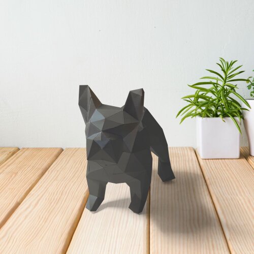 Bulldog cinza – Escultura 3D de Papel para Decoração