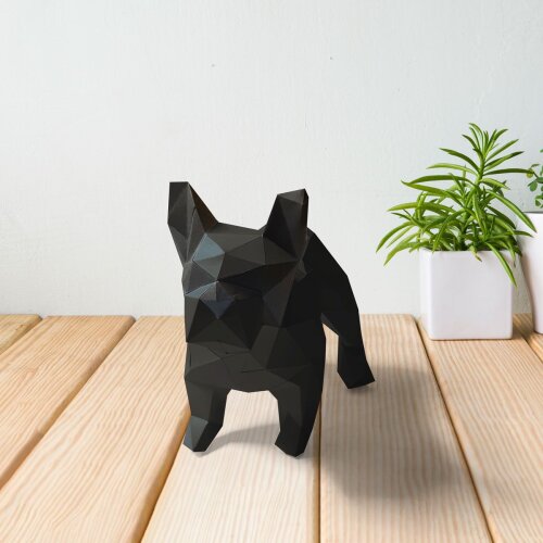 Bulldog preto – Escultura 3D de Papel para Decoração