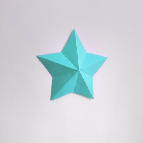Estrela azul claro – Escultura 3D de Papel para Decoração